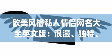 欧美风格私人情侣网名大全英文版：浪漫、独特、个性的爱情标识精选集