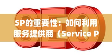 SP的重要性：如何利用服务提供商（Service Provider）有效提高业务运营效率 v3.8.6下载