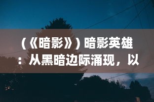 (《暗影》) 暗影英雄：从黑暗边际涌现，以寂静之力保护世界的无名勇士